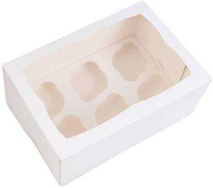 BELCORR Cake Box Paper White 6 Cupcake Box with Window and Tray; Size -23.5x16x7.5 cms Packaging Box