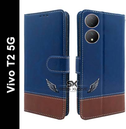 SESS XUSIVE Flip Cover for Vivo T2 5G -Dual-Color Leather Finish Wallet - Blue & Brown