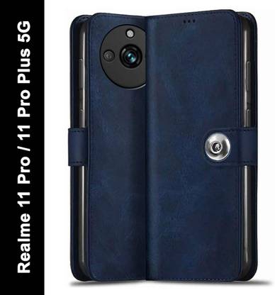 SESS XUSIVE Flip Cover for Realme 11 Pro / 11 Pro Plus 5G Designer Button Flip Cover - Button Blue