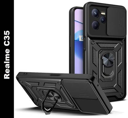 Moshking Back Cover for Realme C35, 360° Protection | Rotate Ring Stand | Slide Camera Mobile Phone Case