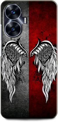 INDICRAFT Back Cover for Realme C55 WINGS FEATHER, ART, TEXTURE, BLACK, RED, ANGEL, STRIPES
