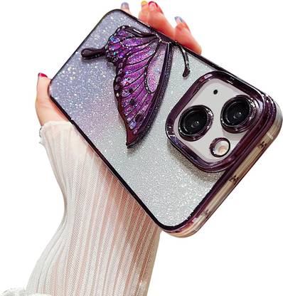RiverForest Back Cover for iPhone 15 Plus, Luxury Glitter Cute Butterfly, Plating Design iphone 15 plus For Girls Case