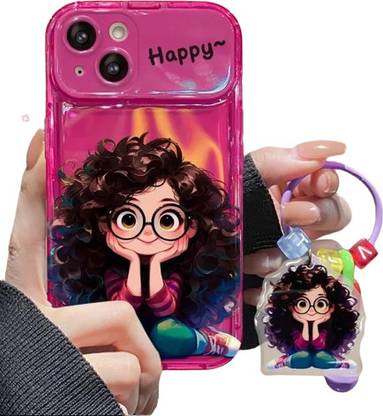 PEEPERLY Back Cover for iPhone 13 Pro Max Cartoon Geek Girl Mirror Case with Charm