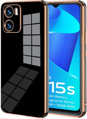 VAPRIF Back Cover for Vivo Y15s, Golden Line, Premium Soft Chrome Case | Silicon Gold Border