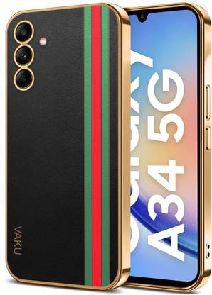 Vaku Luxos Back Cover for Samsung Galaxy A34 5G, Felix Line Leather Pattern Gold Electroplated Design Soft TPU Case
