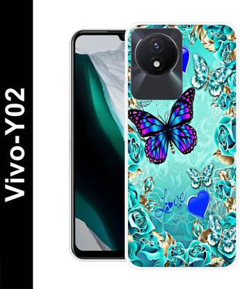 RSECASE Back Cover for Vivo Y02 , BUTTERFLY, BEAUTIFUL BUTTERFLIES, BLUE BURRERFLY, GLITTER