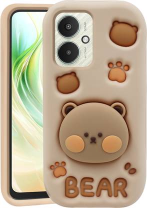 Asgeot Back Cover for Redmi 13C 5G Cute Funny Bear Case with Bear Face Holder for Girls (Brown)