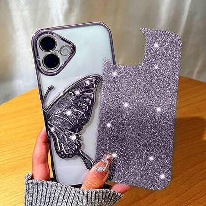 LISTLINE Back Cover for Apple iPhone 16 Cover with Glitter Cute Butterfly Design for Women Teen Girls