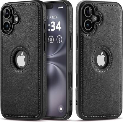 MobiLooks Back Cover for Apple iPhone 16 Plus, Luxury Leather Shock proof Logo View Case