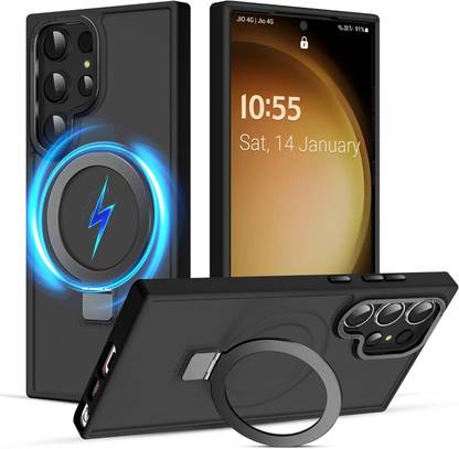 FIEUSCHE Back Cover for Samsung Galaxy S24 Ultra Case with Invisible Alloy Ring Stand, Compatible with Magsafe