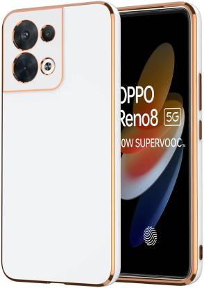 VAPRIF Back Cover for OPPO Reno8 5G, Golden Line, Premium Soft Chrome Case | Silicon Gold Border