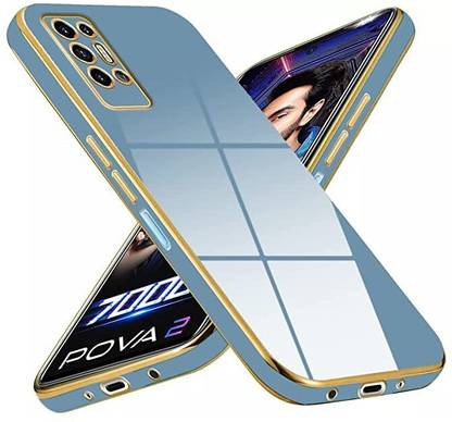 whiteman Back Cover for Tecno Pova 2 Back Cover | 6d chrome Gold | Raised Edges | Super Soft-Touch