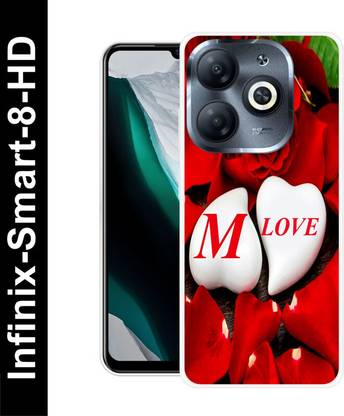 PLUSCASE HD MOVIES Back Cover for INFINIX SMART 8 HD, M NAME, M LOVE, M ALPHABET, ROSE, FLOWERS, RED