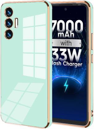 VAPRIF Back Cover for Tecno POVA 3, Golden Line, Premium Soft Chrome Case | Silicon Gold Border