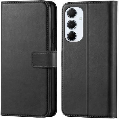 Innovex Back Cover for Samsung A55 5G - Inbuilt Stand & Card Pockets | Hand Stitched | Wallet Flip Case