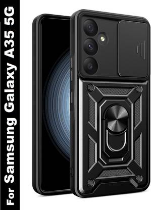 ShieldTech Back Cover for Samsung Galaxy A35 5G, Sliding Camera Shield & 360° Protection Ring Stand Mobile Phone Case