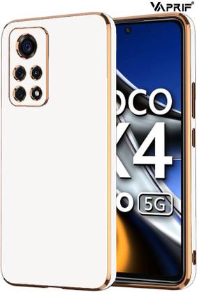 VAPRIF Back Cover for Xiaomi Poco X4 Pro 5G, Golden Line Premium Soft Chrome Case | Silicon Gold Border