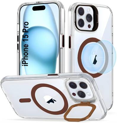 AIBEX Back Cover for Apple iPhone 15 Pro | Transparent Slim Case with Built-in Camera Stand |MagSafe Compatible