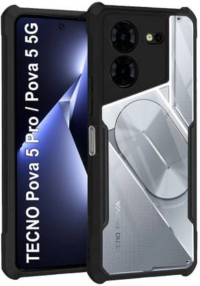 MOBIDEER Back Cover for Tecno Pova 5 Pro 5G, Transparent Hybrid Hard PC Back TPU Bumper