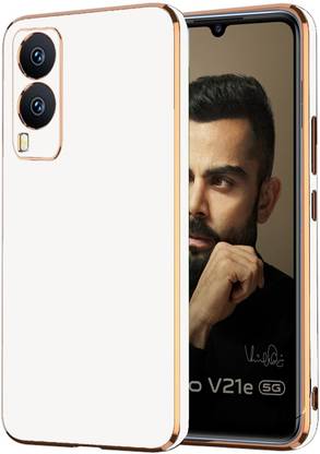 मोबीडियर Back Cover Vivo V21e 5G, Golden Line Premium Soft Chrome Case |Silicon Gold Border के लिए