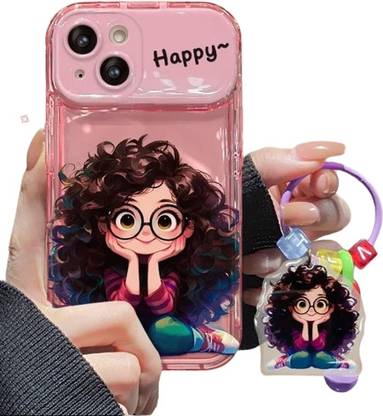 PEEPERLY Back Cover for iPhone 15 Pro Cartoon Geek Girl Mirror Case with Charm