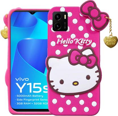 Wowcase Back Cover for vivo Y15s, 3D Cute Doll, Cute Hello Kitty Case, Soft Girl Back Cover with Pendant