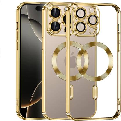 VONZEE Back Cover for iPhone 16 Pro Max Clear Magnetic Plated Shockproof Soft TPU Electroplated Bumper Case