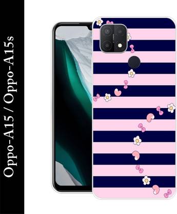 artocus Back Cover for OPPO A15/ OPPO A15S heart,flower icon, blue strips printed back cover