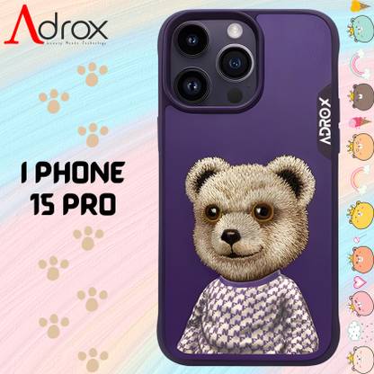 adrox Back Cover for iPhone 15 Pro Unique Protective Case Bear Designer Embroidery Compatible Hard Case