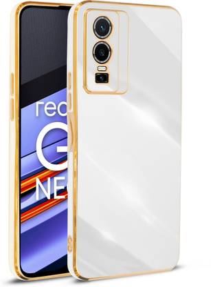 MobiLooks Back Cover for vivo Y76 5G, Electroplated Crome 6D TPU Soft Silicon Glossy Case Golden Frame