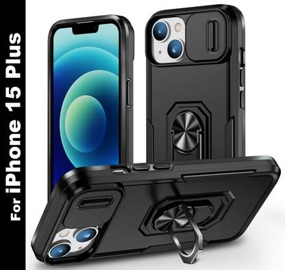 Moshking Back Cover for iPhone 15 Plus, with 360° Protection Sliding Camera Shield & Built-in Ring Stand Cover