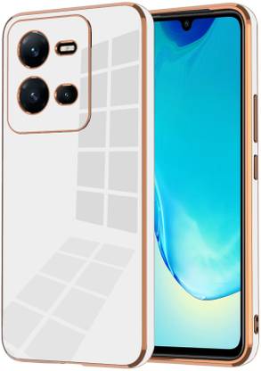 VAPRIF Back Cover for Vivo V25 5G, vivo V25 5G, Golden Line, Premium Soft Chrome Case | Silicon Gold Border