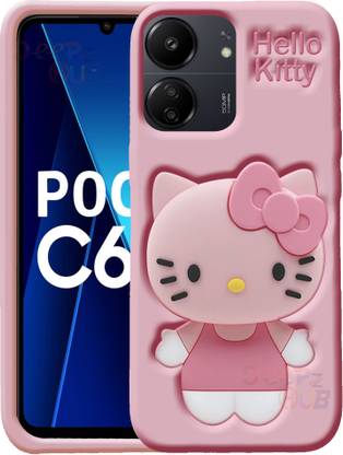 DeepzHub Back Cover for POCO C65, Cute Hello Kitty Soft Case Cover with Kitty Face Holder for Girls