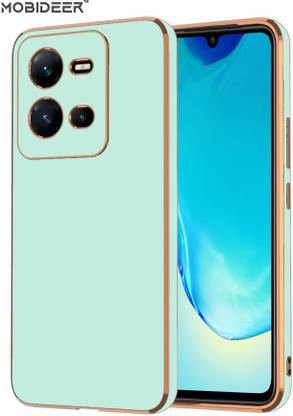 MOBIDEER Back Cover for Vivo V25 5G, Golden Line Premium Soft Chrome Case, Silicon Gold Border