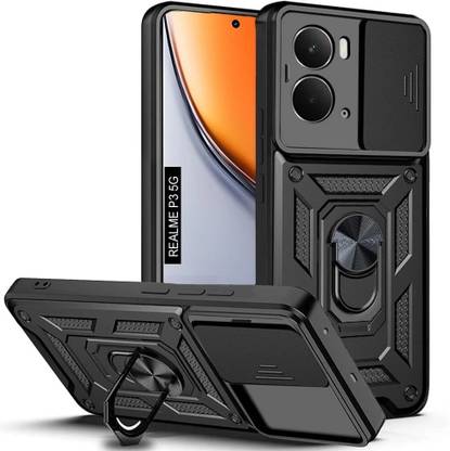 KIVANO LUXE Back Cover for Realme P3 5G|D10 Tough Armor|Sliding Camera Shield|Ring Holder|Kickstand