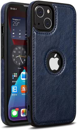 YellowCult Back Cover for Apple iPhone 13 Mini with Logo View, Made with PU Leather (5.4 Inch) (Blue)