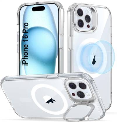 AIBEX Back Cover for Apple iPhone 16 Pro | Transparent Slim Case with Built-in Camera Stand |MagSafe Compatible