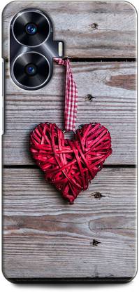 INDICRAFT Back Cover for Realme C55 HEART, LOVE, RED HEART, ABSTRACT ART, WOODEN