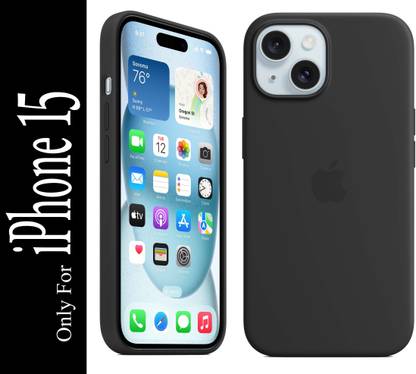 FIXTOTEL Back Cover for Apple iPhone 15, iPhone 15, With Logo, Slim Soft Liquid Gel, Silicone Case, Microfiber Lining, Black