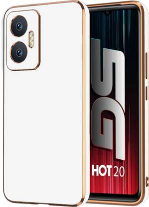 VAPRIF Back Cover for Infinix Hot 20 5G, Golden Line, Premium Soft Chrome Case | Silicon Gold Border
