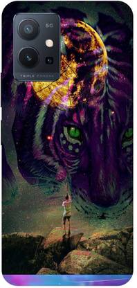 Bluvver Back Cover for Vivo Y75 5G, V2142 Printed Lion Face Moon Back Cover