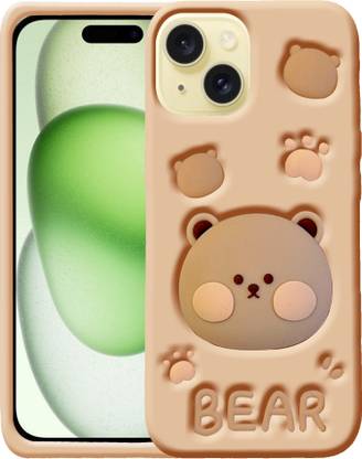 Wowcase Back Cover for iPhone 15, Cute Funny Bear Case with Bear Face Holder for Girls