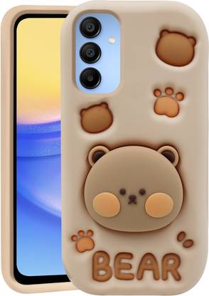 Asgeot Back Cover for Samsung Galaxy F15 5G Cute Funny Bear Case with Bear Face Holder for Girls (Brown)