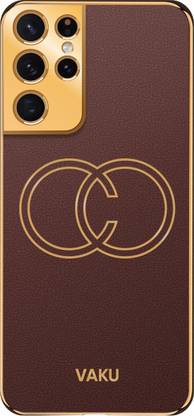 Vaku Luxos Back Cover for Samsung Galaxy S21 Ultra, Skylar Leather Pattern Design Gold Electroplated TPU Cover
