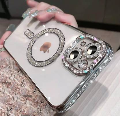 AMEYAA Back Cover for Apple iPhone 15 Magsafe Glitter Diamond Camera Protector,Luxury Plated