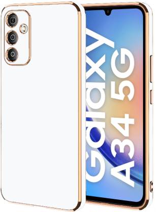 VAPRIF Back Cover for SAMSUNG Galaxy A34 5G, Golden Line, Premium Soft Chrome Case | Silicon Gold Border