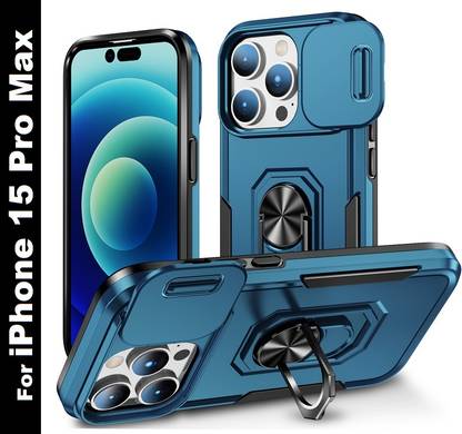 Moshking Back Cover for iPhone 15 Pro Max, with 360° Protection Sliding Camera Shield & Built-in Ring Stand Cover
