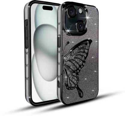 Qcase Back Cover for Glitter Butterfly Back Cover for Girls For Apple iPhone 15