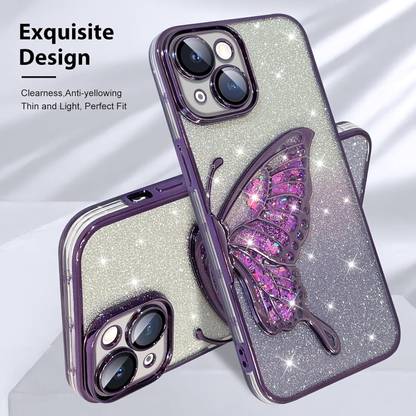 FIXTOTEL Back Cover for Apple iPhone 13, iPhone 13, Glitter Butterfly, Flexible