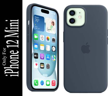 FIXTOTEL Back Cover for Apple iPhone 12 Mini, With Logo, Slim Soft Liquid Gel, Silicone Case, Microfiber Lining, Storm Blue